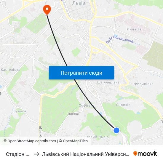 Стадіон Україна to Львівський Національний Університет Ім. Івана Франка map