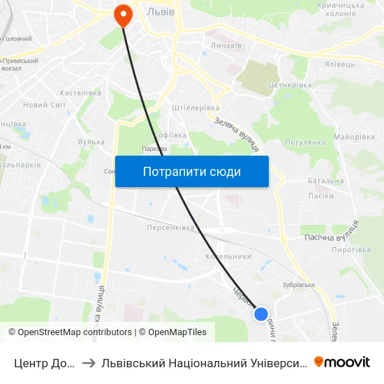 Центр Довженка to Львівський Національний Університет Ім. Івана Франка map