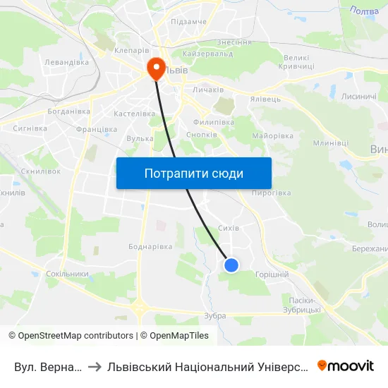 Вул. Вернадського to Львівський Національний Університет Ім. Івана Франка map