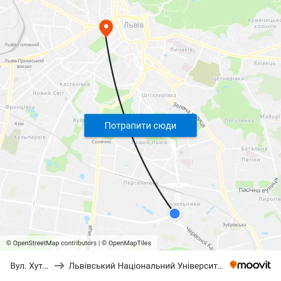 Вул. Хуторівка to Львівський Національний Університет Ім. Івана Франка map
