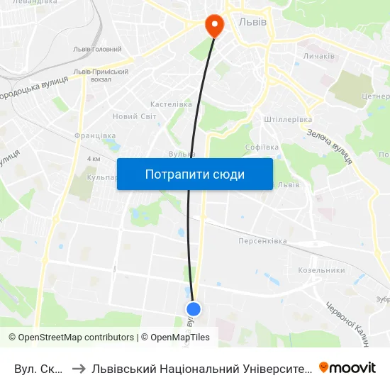 Вул. Скорини to Львівський Національний Університет Ім. Івана Франка map