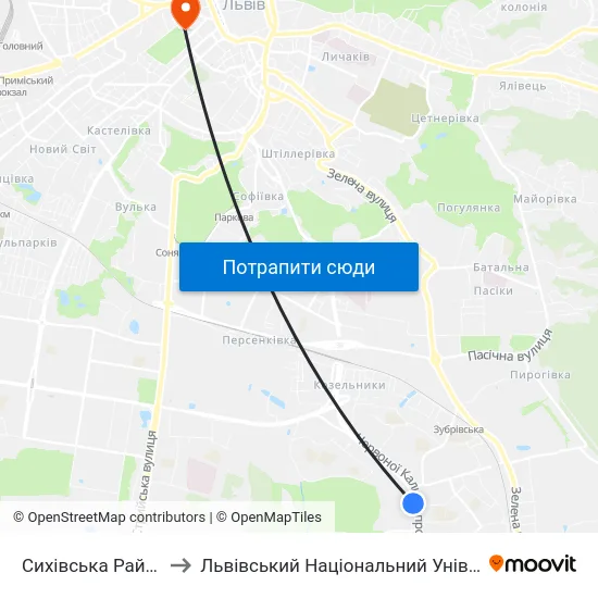 Сихівська Райадміністрація to Львівський Національний Університет Ім. Івана Франка map