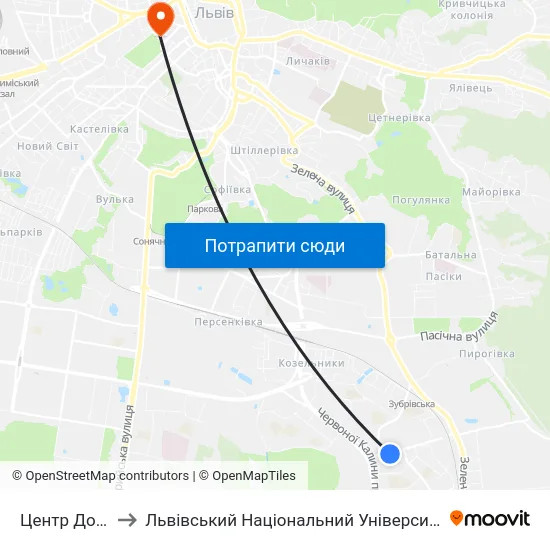 Центр Довженка to Львівський Національний Університет Ім. Івана Франка map