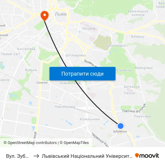 Вул. Зубрівська to Львівський Національний Університет Ім. Івана Франка map