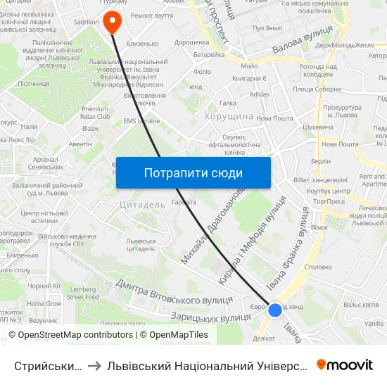 Стрийський Ринок to Львівський Національний Університет Ім. Івана Франка map