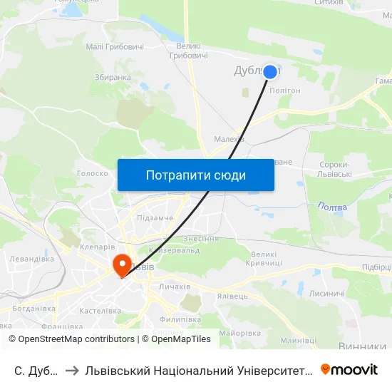 С. Дубляни to Львівський Національний Університет Ім. Івана Франка map