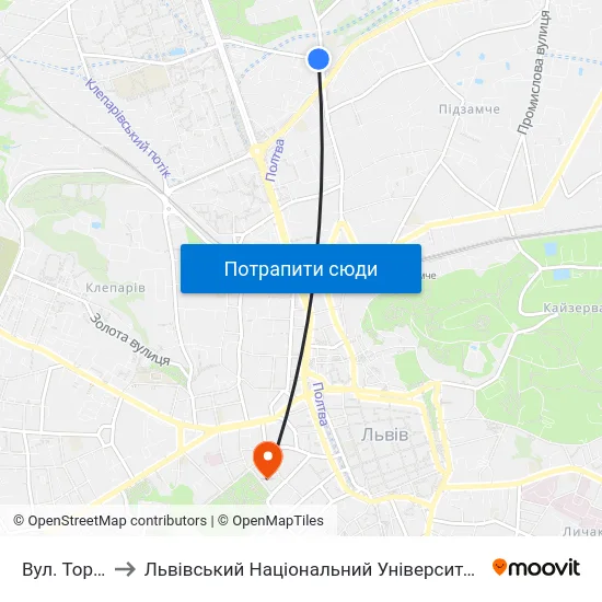 Вул. Торф'Яна to Львівський Національний Університет Ім. Івана Франка map