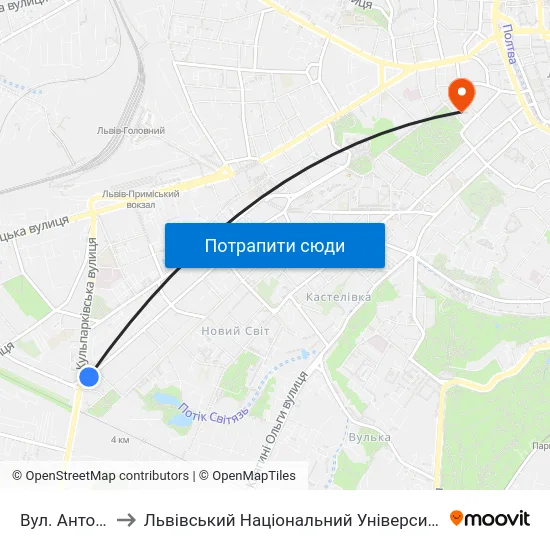 Вул. Антоновича to Львівський Національний Університет Ім. Івана Франка map