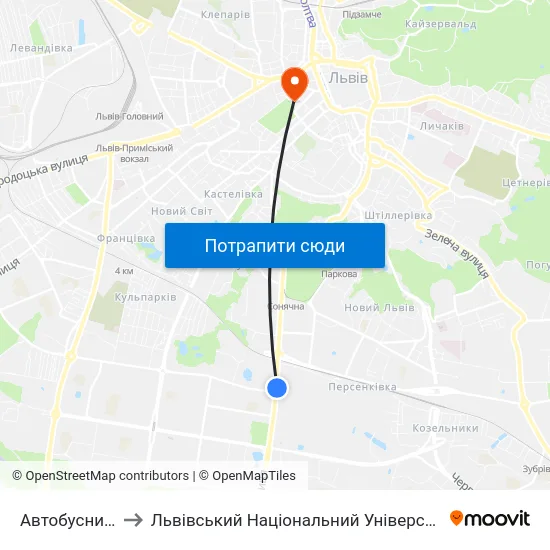 Автобусний Завод to Львівський Національний Університет Ім. Івана Франка map
