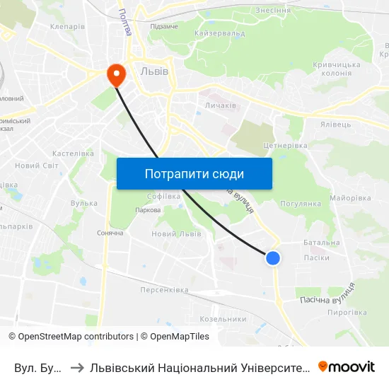 Вул. Бузкова to Львівський Національний Університет Ім. Івана Франка map