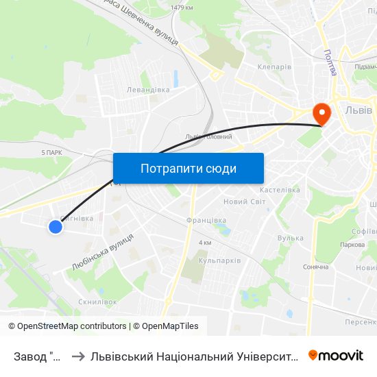 Завод "Лорта" to Львівський Національний Університет Ім. Івана Франка map