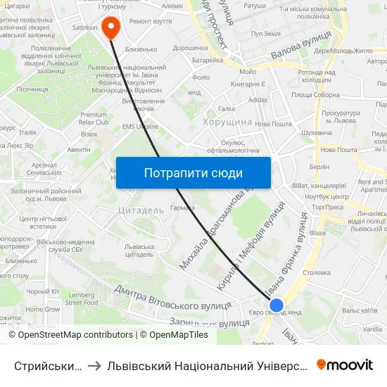 Стрийський Ринок to Львівський Національний Університет Ім. Івана Франка map