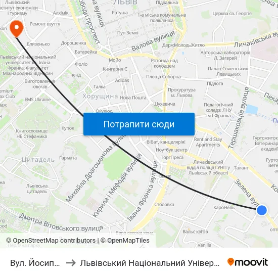 Вул. Йосипа Сліпого to Львівський Національний Університет Ім. Івана Франка map