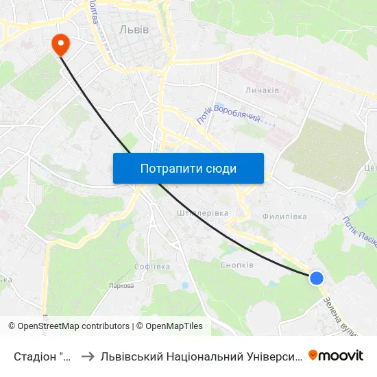 Стадіон "Україна" to Львівський Національний Університет Ім. Івана Франка map