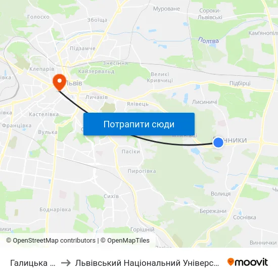 Галицька Лікарня to Львівський Національний Університет Ім. Івана Франка map