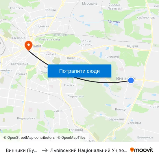 Винники (Вул. Галицька) to Львівський Національний Університет Ім. Івана Франка map