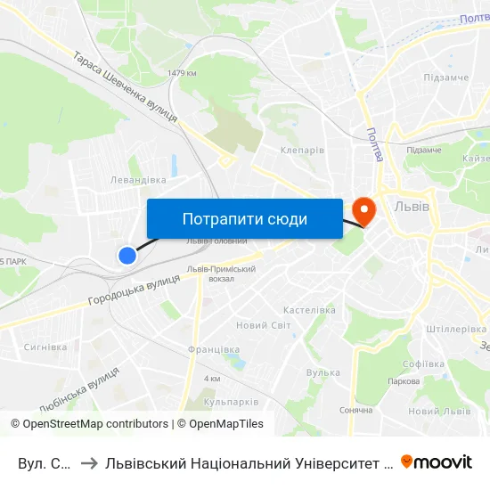 Вул. Сяйво to Львівський Національний Університет Ім. Івана Франка map