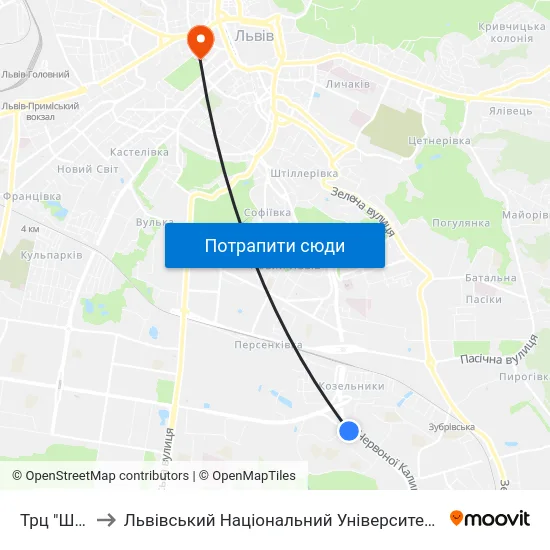 Трц "Шувар" to Львівський Національний Університет Ім. Івана Франка map