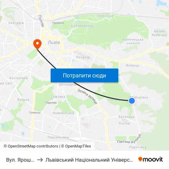 Вул. Ярошинської to Львівський Національний Університет Ім. Івана Франка map