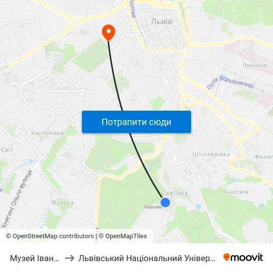 Музей Івана Франка to Львівський Національний Університет Ім. Івана Франка map