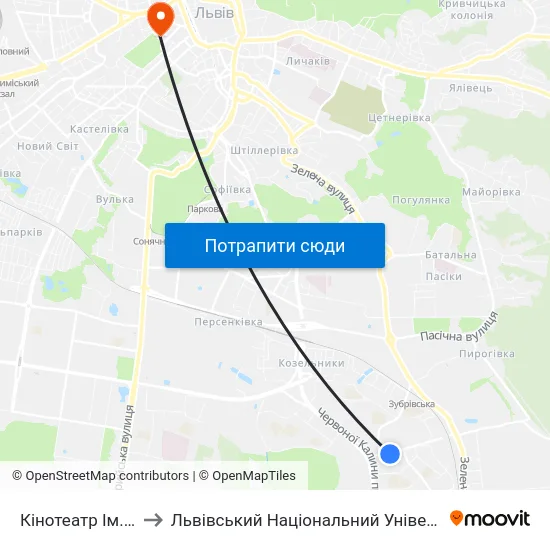 Кінотеатр Ім. Довженка to Львівський Національний Університет Ім. Івана Франка map
