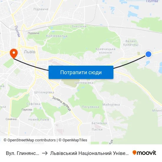 Вул. Глинянський Тракт to Львівський Національний Університет Ім. Івана Франка map
