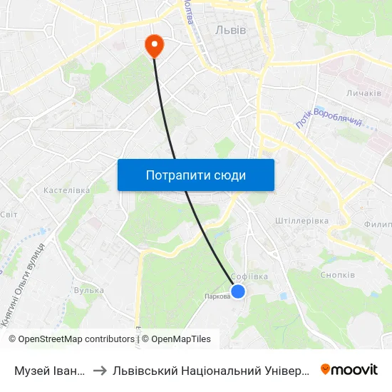 Музей Івана Франка to Львівський Національний Університет Ім. Івана Франка map