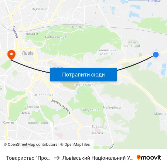 Товариство "Провесінь-Агроінвест" to Львівський Національний Університет Ім. Івана Франка map