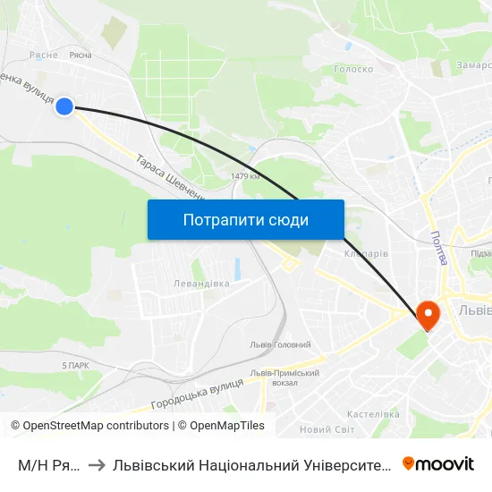 М/Н Рясне-1 to Львівський Національний Університет Ім. Івана Франка map