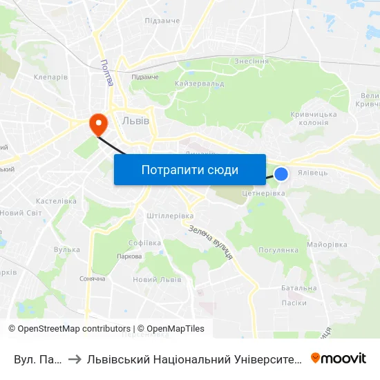 Вул. Пасічна to Львівський Національний Університет Ім. Івана Франка map