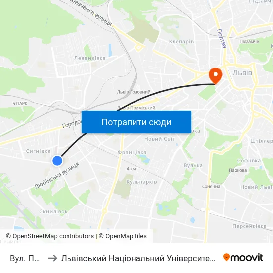 Вул. Патона to Львівський Національний Університет Ім. Івана Франка map