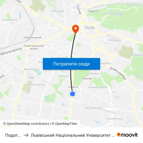 Податкова to Львівський Національний Університет Ім. Івана Франка map