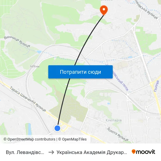 Вул. Левандівська to Українська Академія Друкарства map