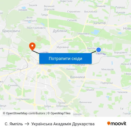 С. Ямпіль to Українська Академія Друкарства map
