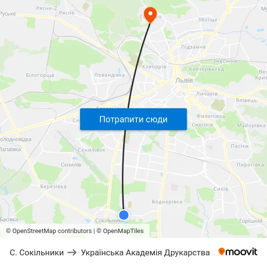 С. Сокільники to Українська Академія Друкарства map