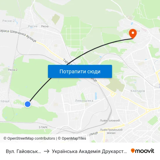 Вул. Гайовської to Українська Академія Друкарства map