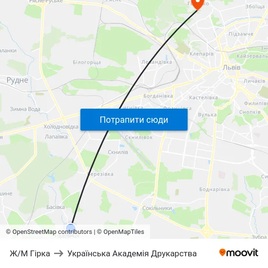 Ж/М Гірка to Українська Академія Друкарства map
