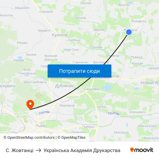 С. Жовтанці to Українська Академія Друкарства map