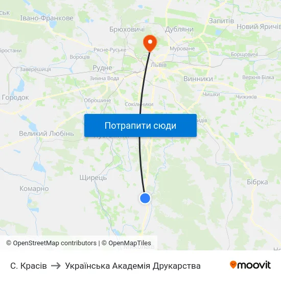 С. Красів to Українська Академія Друкарства map