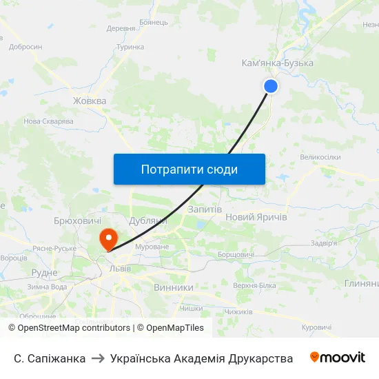 С. Сапіжанка to Українська Академія Друкарства map