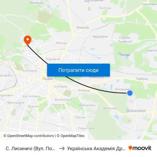 С. Лисиничі (Вул. Полуботка) to Українська Академія Друкарства map