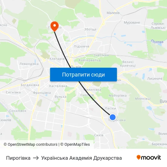 Пирогівка to Українська Академія Друкарства map