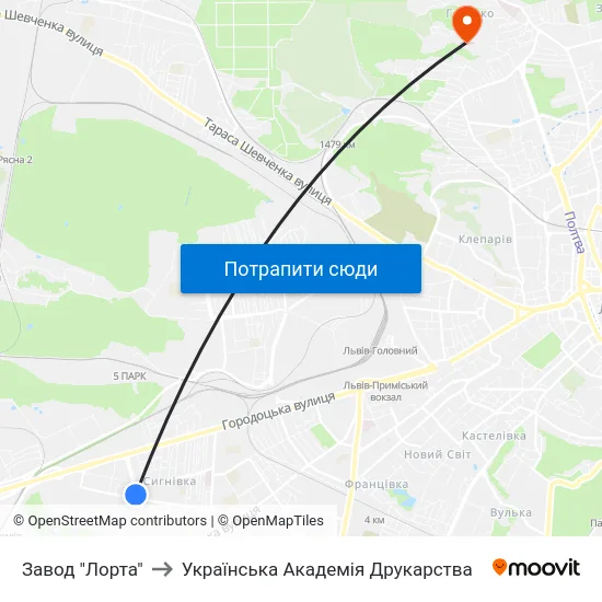 Завод "Лорта" to Українська Академія Друкарства map