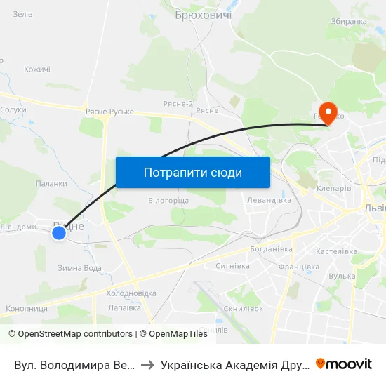 Вул. Володимира Великого to Українська Академія Друкарства map
