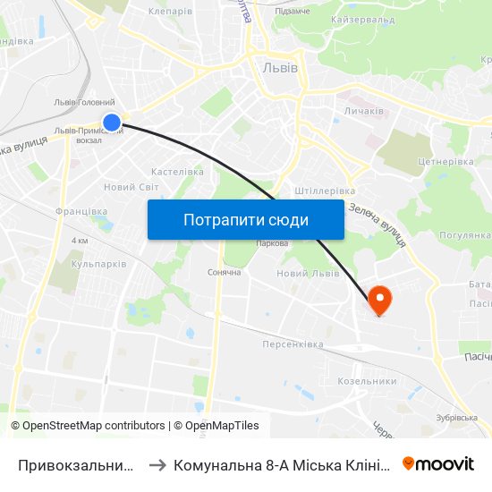 Привокзальний Ринок to Комунальна 8-А Міська Клінічна Лікарня map