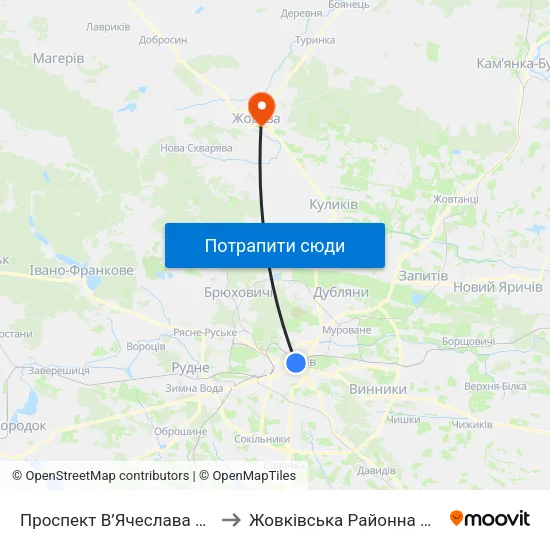 Проспект В’Ячеслава Чорновола to Жовківська Районна Поліклініка map