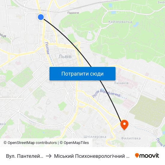 Вул. Пантелеймона Куліша to Міський Психоневрологічний Диспансер, Стаціонар №1 map