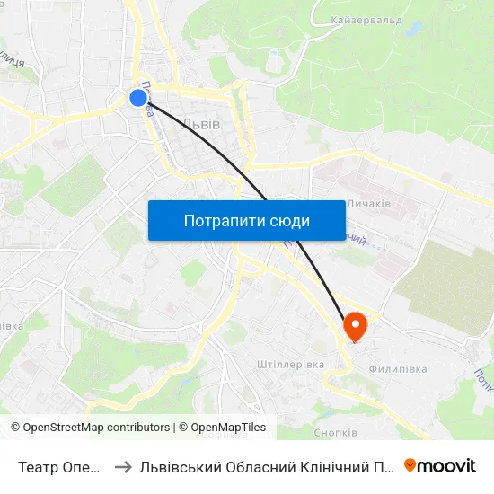 Театр Опери Та Балету to Львівський Обласний Клінічний Психоневрологічний Диспансер map