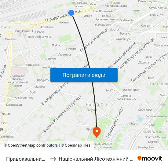 Привокзальний Ринок to Національний Лісотехнічний Університет map