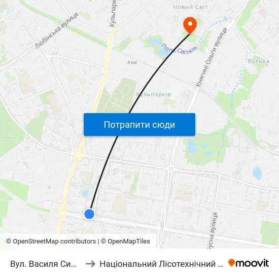 Вул. Василя Симоненка to Національний Лісотехнічний Університет map